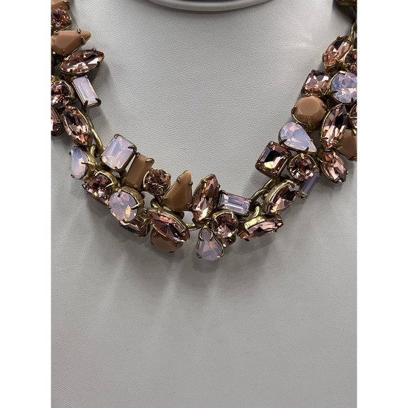 J. Crew Glacier Faceted Pink AB Opalescent Rhinestone Floral‎ Statement Necklace - Picture 2 of 16